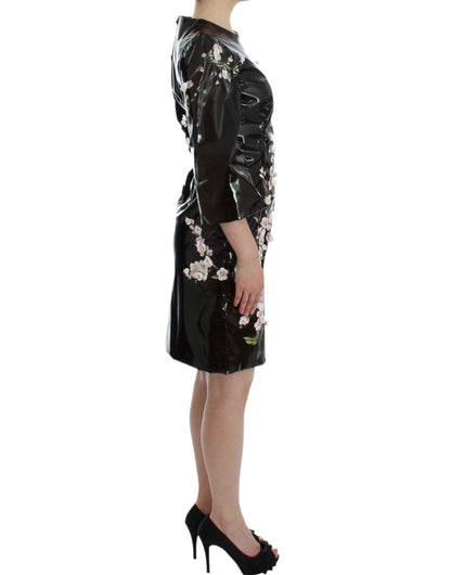Dolce &amp; Gabbana Schwarzes Etuikleid mit 3/4-Ärmeln und Blumenmuster