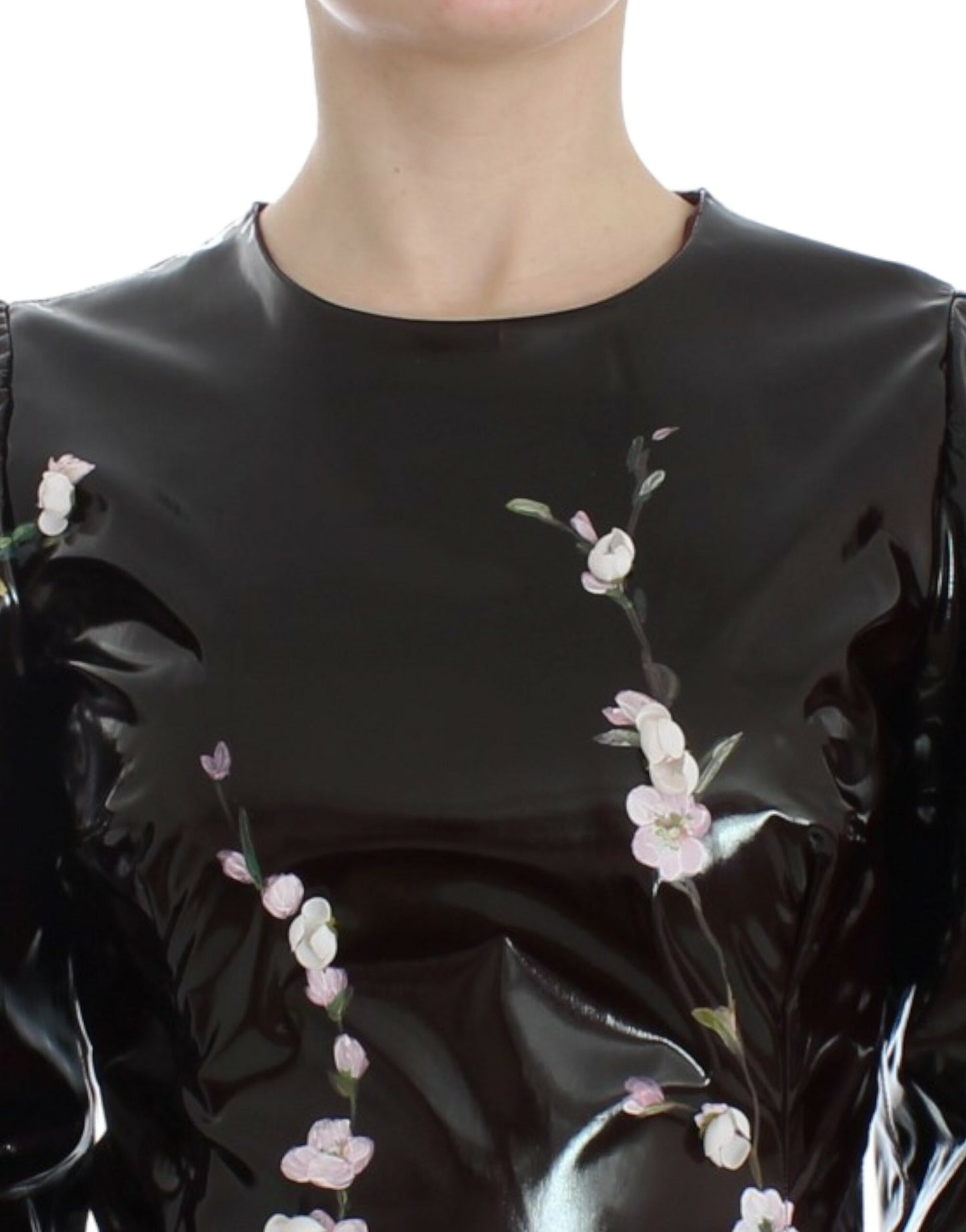 Dolce &amp; Gabbana Schwarzes Etuikleid mit 3/4-Ärmeln und Blumenmuster