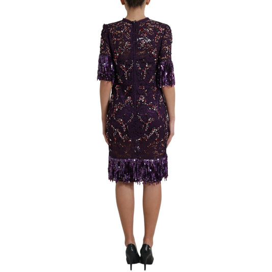 Dolce &amp; Gabbana Lila Kleid aus floraler Spitze mit Kristallen