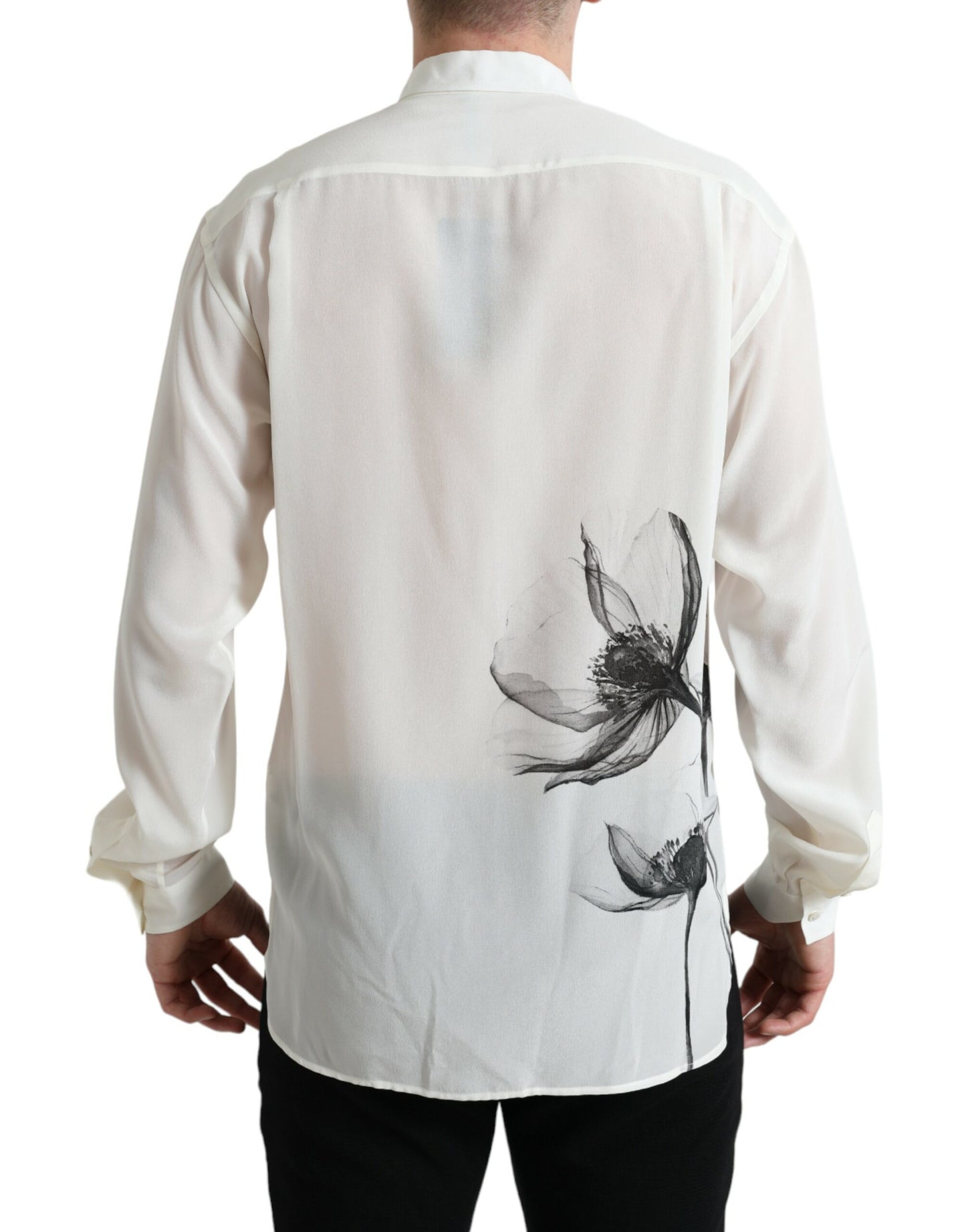 Dolce &amp; Gabbana – Weißes Seidenhemd mit Blumenkragen