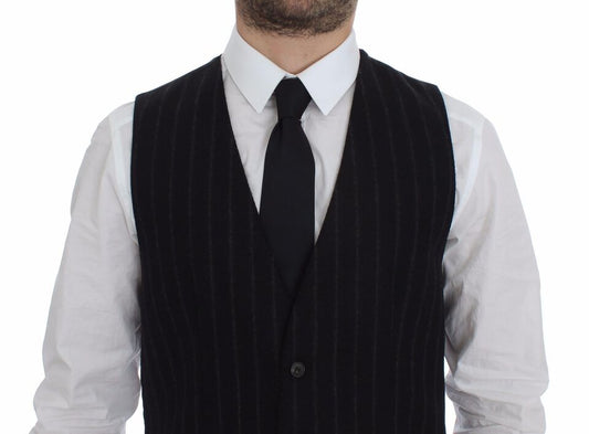 Dolce &amp; Gabbana – Schwarze Weste aus gestreifter Wolle mit Logo