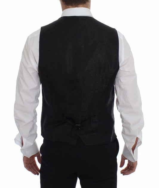 Dolce &amp; Gabbana – Schwarze Weste aus gestreifter Wolle mit Logo