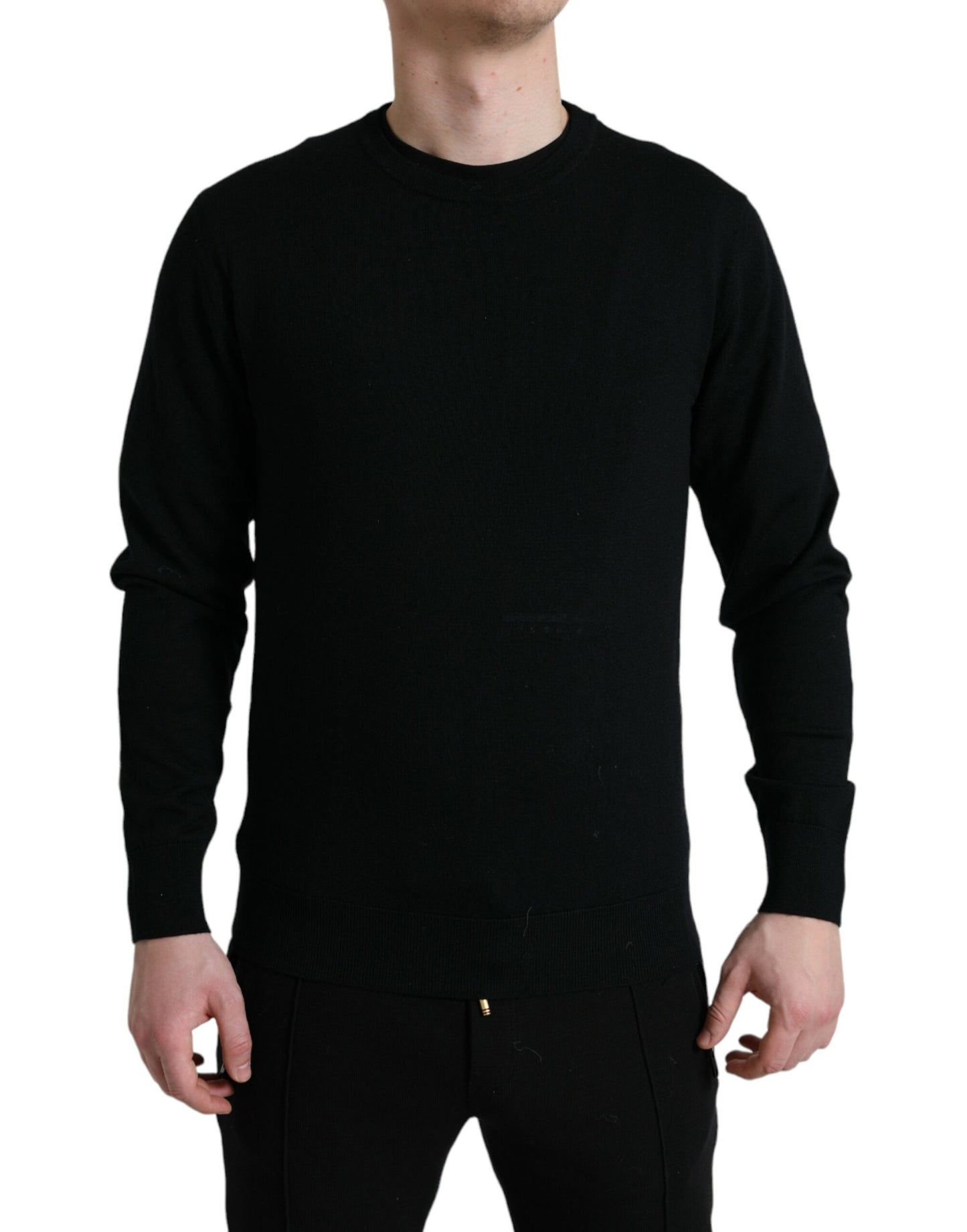 Dolce &amp; Gabbana Schwarzer Pullover aus Wolle mit Rundhalsausschnitt