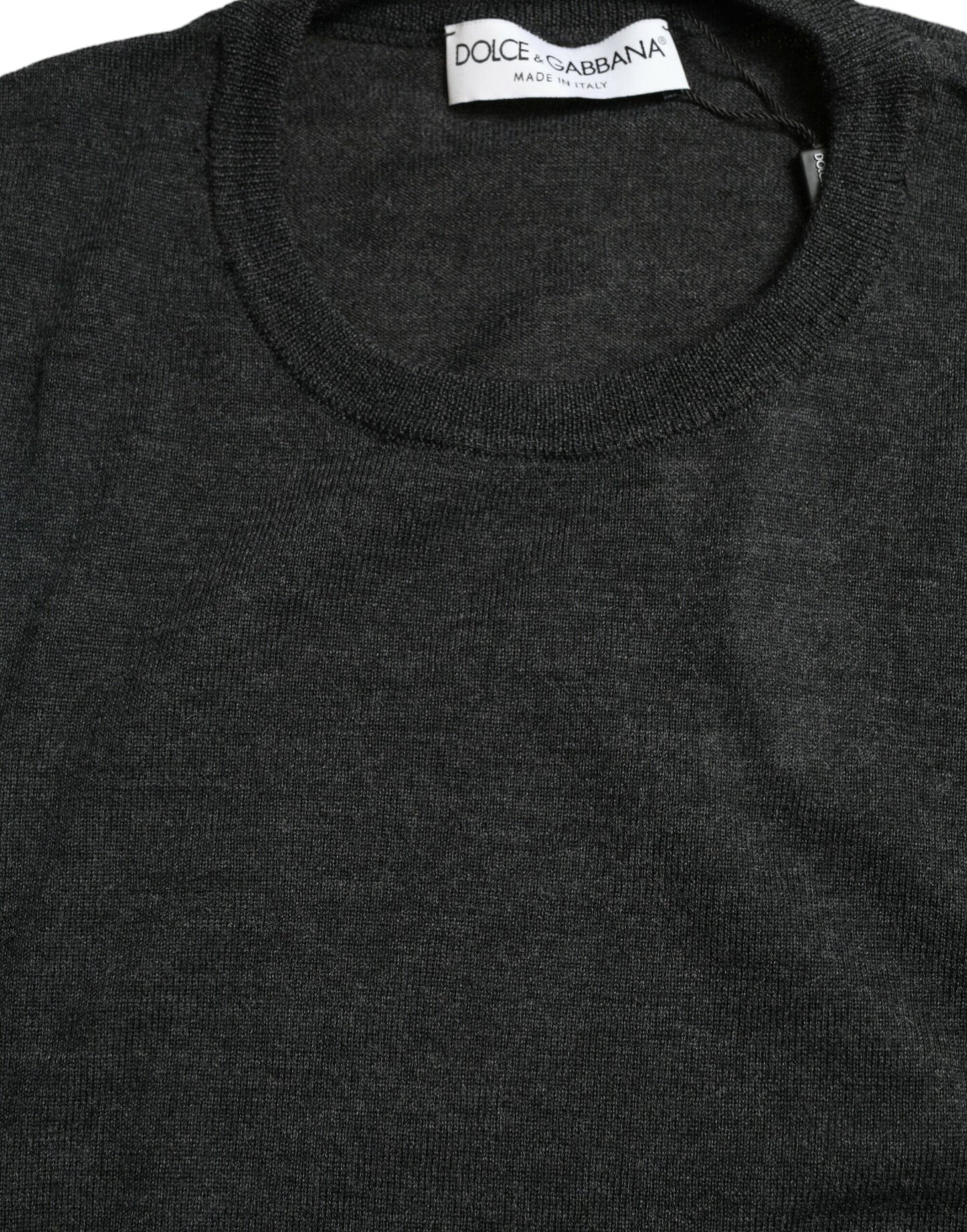 Dolce &amp; Gabbana Grauer Pullover aus Wolle mit Rundhalsausschnitt
