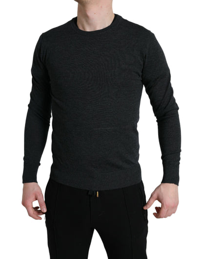 Dolce &amp; Gabbana Grauer Pullover aus Wolle mit Rundhalsausschnitt