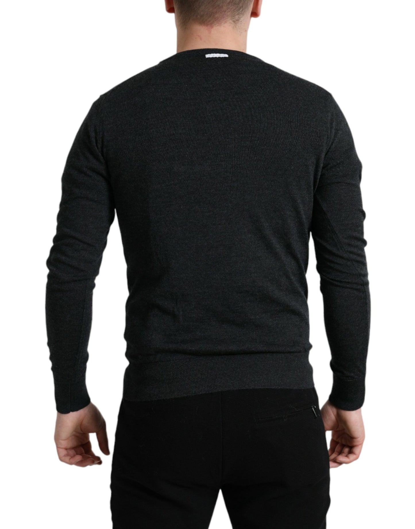 Dolce &amp; Gabbana Grauer Pullover aus Wolle mit Rundhalsausschnitt