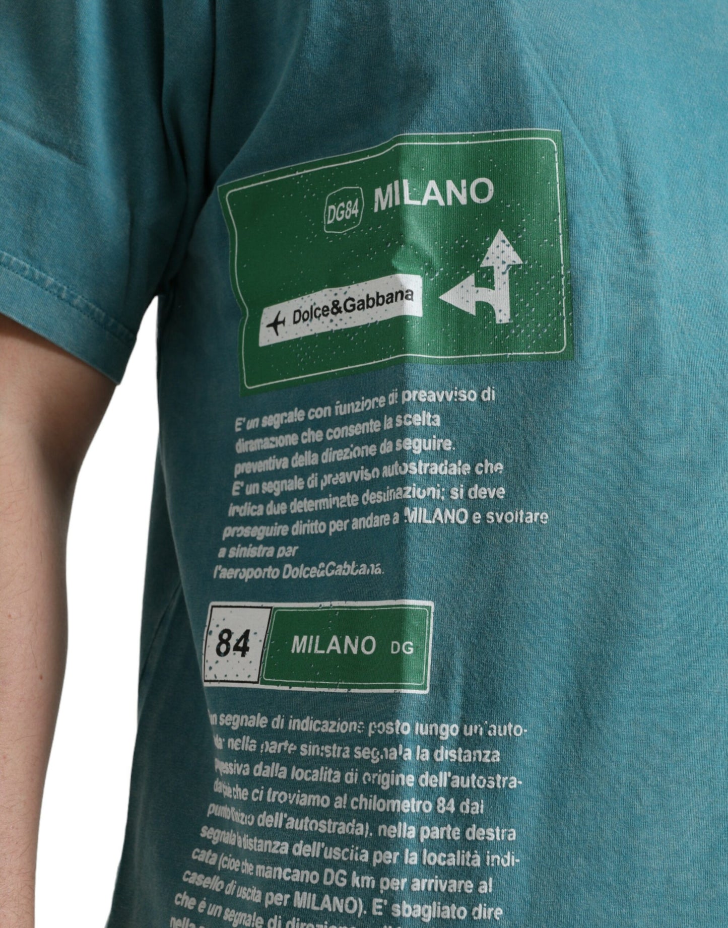 Dolce &amp; Gabbana – Blaues T-Shirt „Milano Street“ aus Baumwolle mit Rundhalsausschnitt