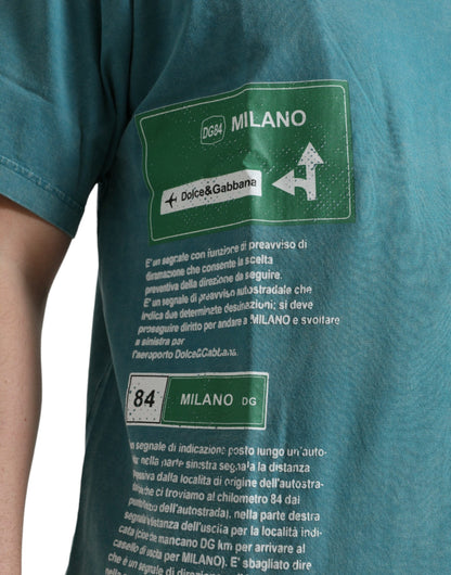 Dolce &amp; Gabbana – Blaues T-Shirt „Milano Street“ aus Baumwolle mit Rundhalsausschnitt