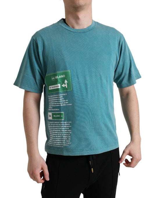 Dolce &amp; Gabbana – Blaues T-Shirt „Milano Street“ aus Baumwolle mit Rundhalsausschnitt