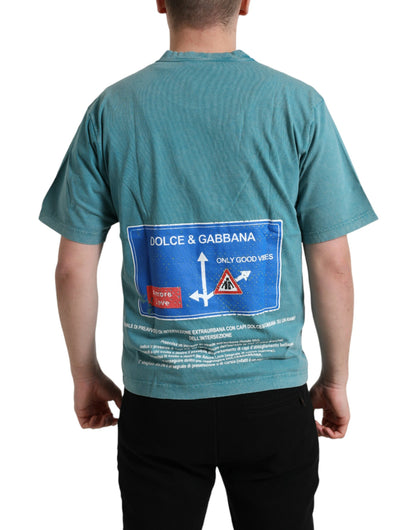 Dolce &amp; Gabbana – Blaues T-Shirt „Milano Street“ aus Baumwolle mit Rundhalsausschnitt