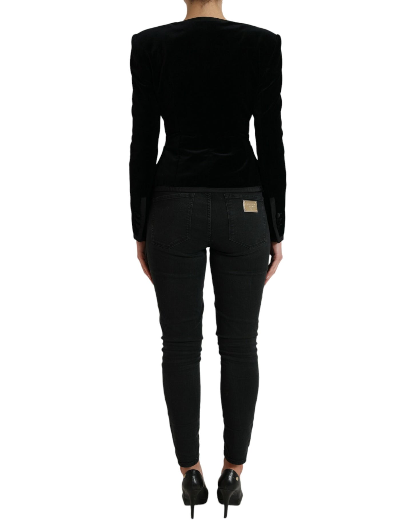 Dolce &amp; Gabbana – Zweireihige Jacke aus schwarzem Samt und Baumwolle