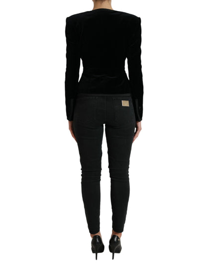 Dolce &amp; Gabbana – Zweireihige Jacke aus schwarzem Samt und Baumwolle