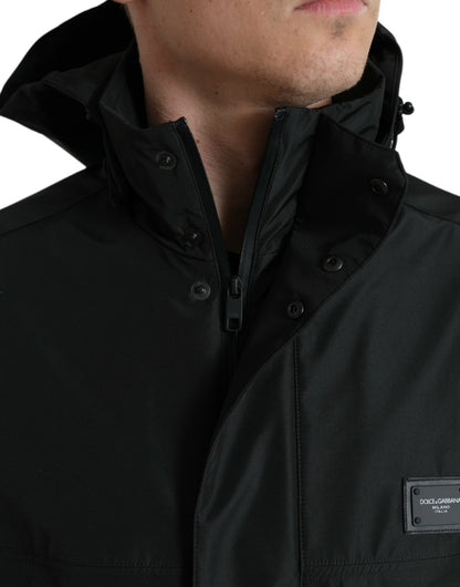 Dolce &amp; Gabbana – Schwarze Kapuzenjacke aus Polyester mit Logo-Plakette