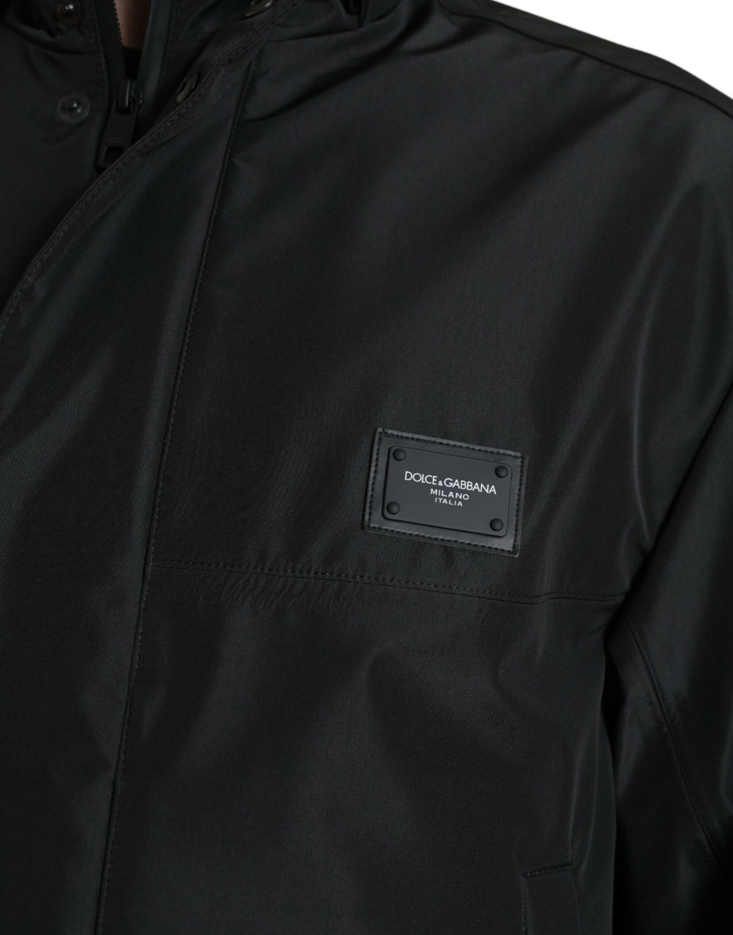 Dolce &amp; Gabbana – Schwarze Kapuzenjacke aus Polyester mit Logo-Plakette