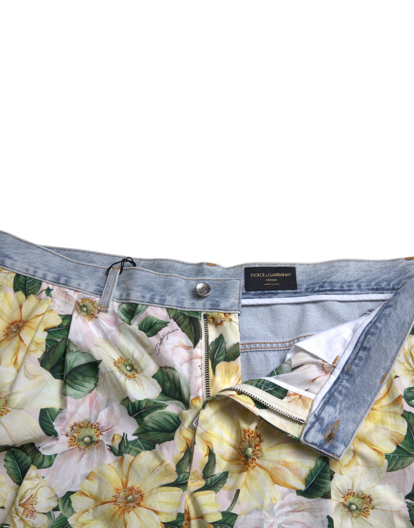 Dolce &amp; Gabbana – Bermudashorts aus Denim mit mehrfarbigem Blumendruck