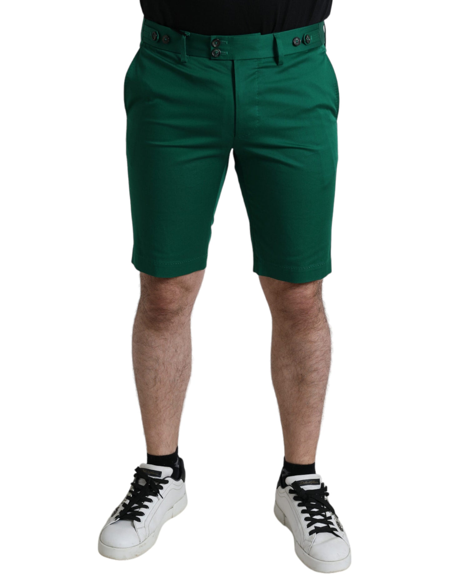 Dolce &amp; Gabbana Dunkelgrüne Herren-Bermudashorts aus Baumwollstretch