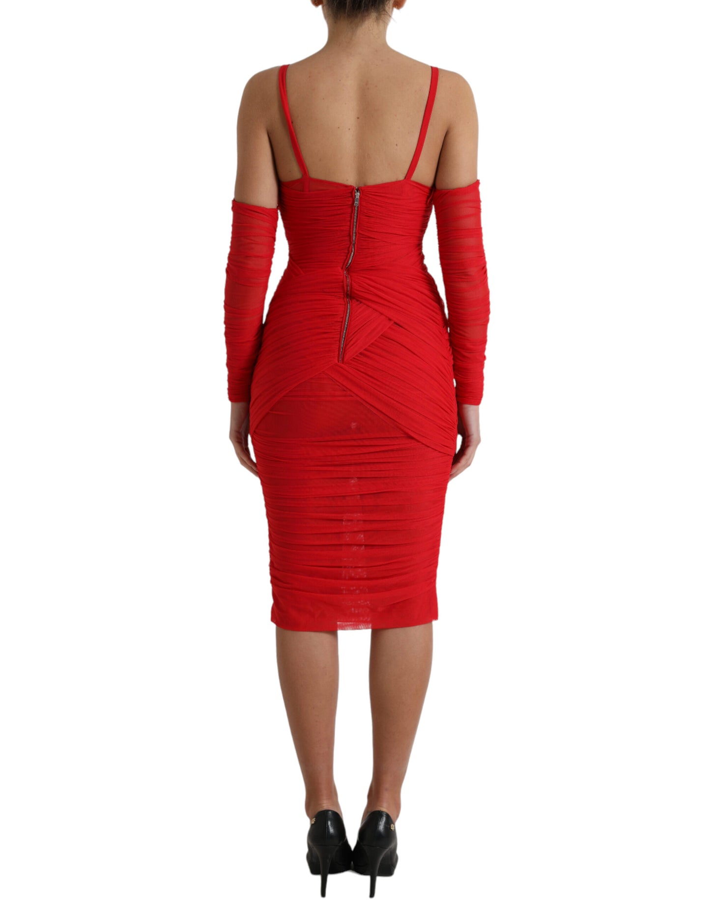 Dolce &amp; Gabbana – Rotes Midikleid aus Stretch-Nylon mit Cut-Outs