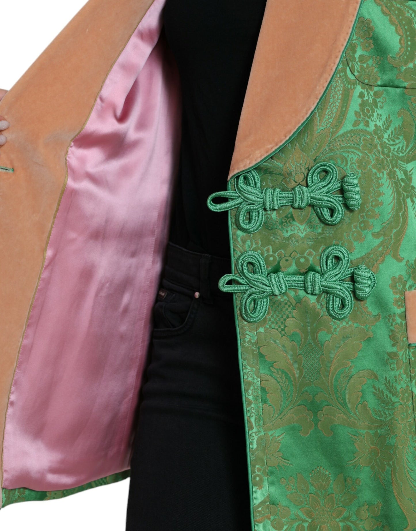 Dolce &amp; Gabbana – Zweireihige Manteljacke mit grünem Blumenmuster