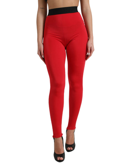 Dolce &amp; Gabbana, rote Leggings aus Nylon mit DG-Logo und schmaler Passform