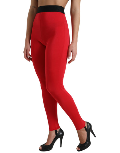 Dolce &amp; Gabbana, rote Leggings aus Nylon mit DG-Logo und schmaler Passform