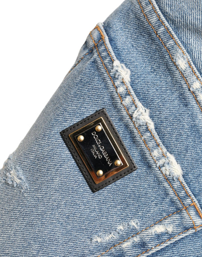 Dolce & Gabbana Blue Tattered Embellished Bermuda Shorts