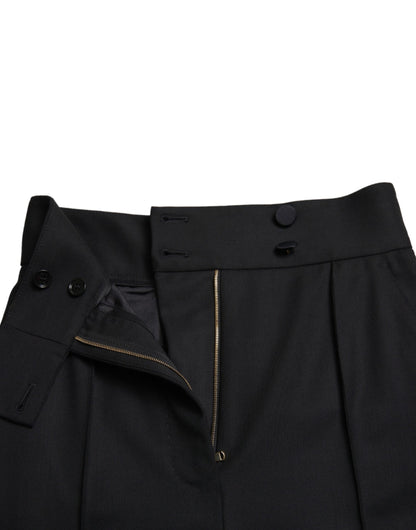 Dolce &amp; Gabbana – Schwarze, hoch taillierte Karottenhose aus Wolle