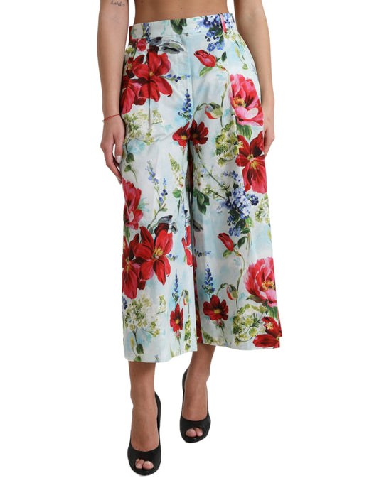 Dolce &amp; Gabbana – Mehrfarbige Hose mit weitem Bein und Blumenmuster und hoher Taille