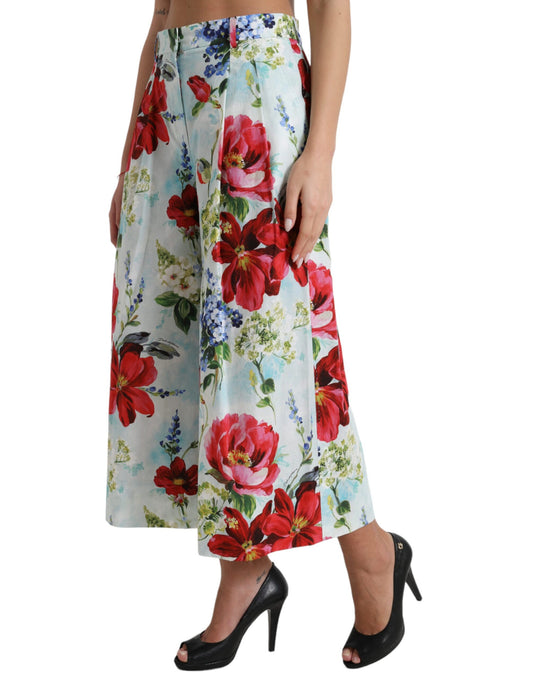 Dolce &amp; Gabbana – Mehrfarbige Hose mit weitem Bein und Blumenmuster und hoher Taille