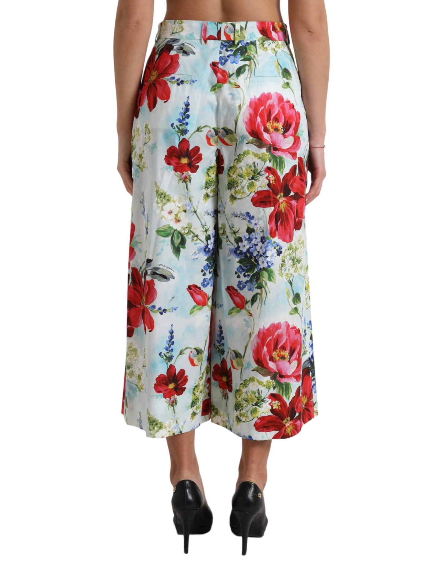 Dolce &amp; Gabbana – Mehrfarbige Hose mit weitem Bein und Blumenmuster und hoher Taille