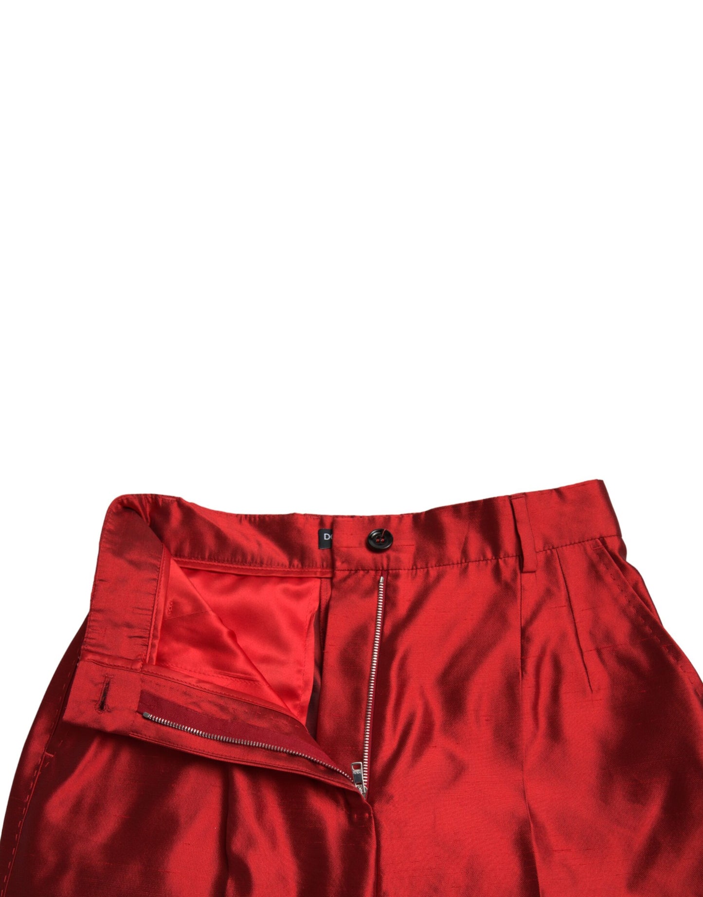 Dolce &amp; Gabbana – Rote Hose aus Satinseide mit hoher Taille und weitem Bein