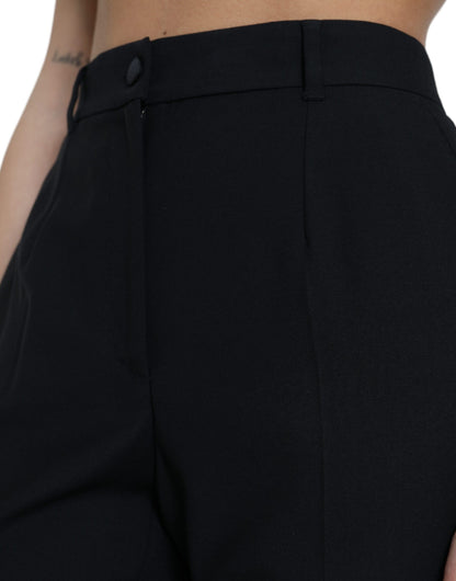 Dolce &amp; Gabbana Schwarze, gerade Hose aus Wolle mit hoher Taille