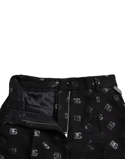 Dolce &amp; Gabbana Schwarze, gerade Hose aus Wolle mit DG-Logo und hoher Taille