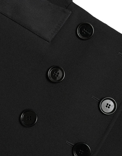 Dolce &amp; Gabbana – Schwarzer Aline-Minirock aus Wolle mit hoher Taille und Knöpfen