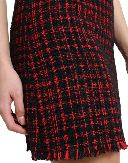 Dolce &amp; Gabbana – Schwarz-roter Minirock aus Baumwolle mit hoher Taille und Tartan-Tweed
