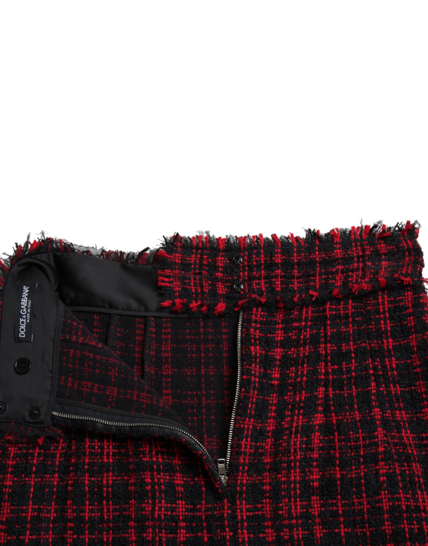 Dolce &amp; Gabbana – Schwarz-roter Minirock aus Baumwolle mit hoher Taille und Tartan-Tweed