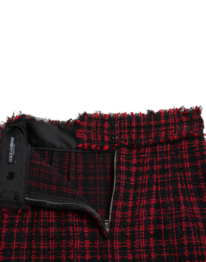 Dolce &amp; Gabbana – Schwarz-roter Minirock aus Baumwolle mit hoher Taille und Tartan-Tweed