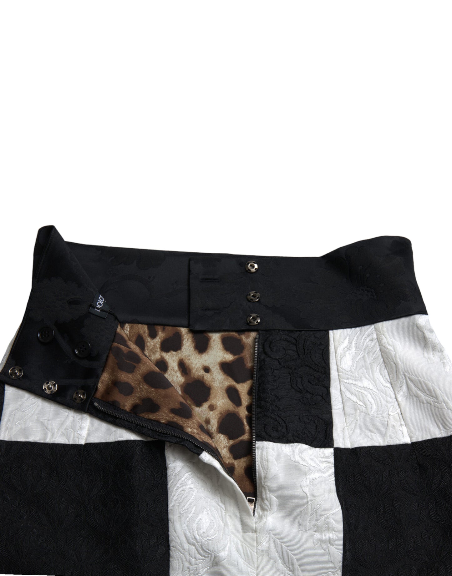 Dolce &amp; Gabbana Schwarz-weißer Brokatrock mit Blumenmuster und hoher Taille