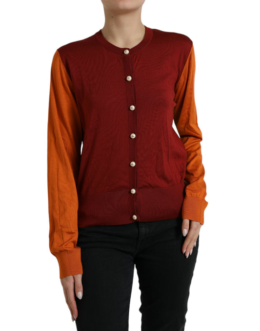 Dolce &amp; Gabbana Mehrfarbiger Cardigan Color Block Seidenpullover mit Rundhalsausschnitt