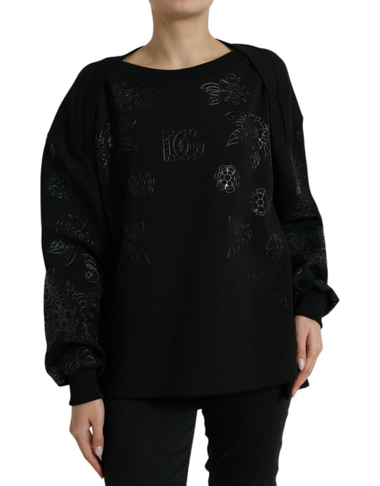 Dolce &amp; Gabbana – Schwarzer Pullover mit floraler Logo-Applikation