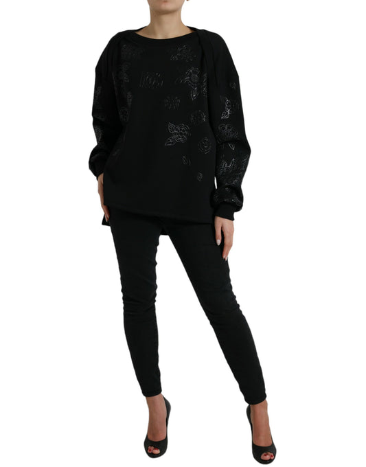 Dolce &amp; Gabbana – Schwarzer Pullover mit floraler Logo-Applikation