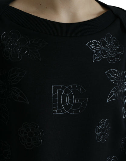 Dolce &amp; Gabbana – Schwarzer Pullover mit floraler Logo-Applikation