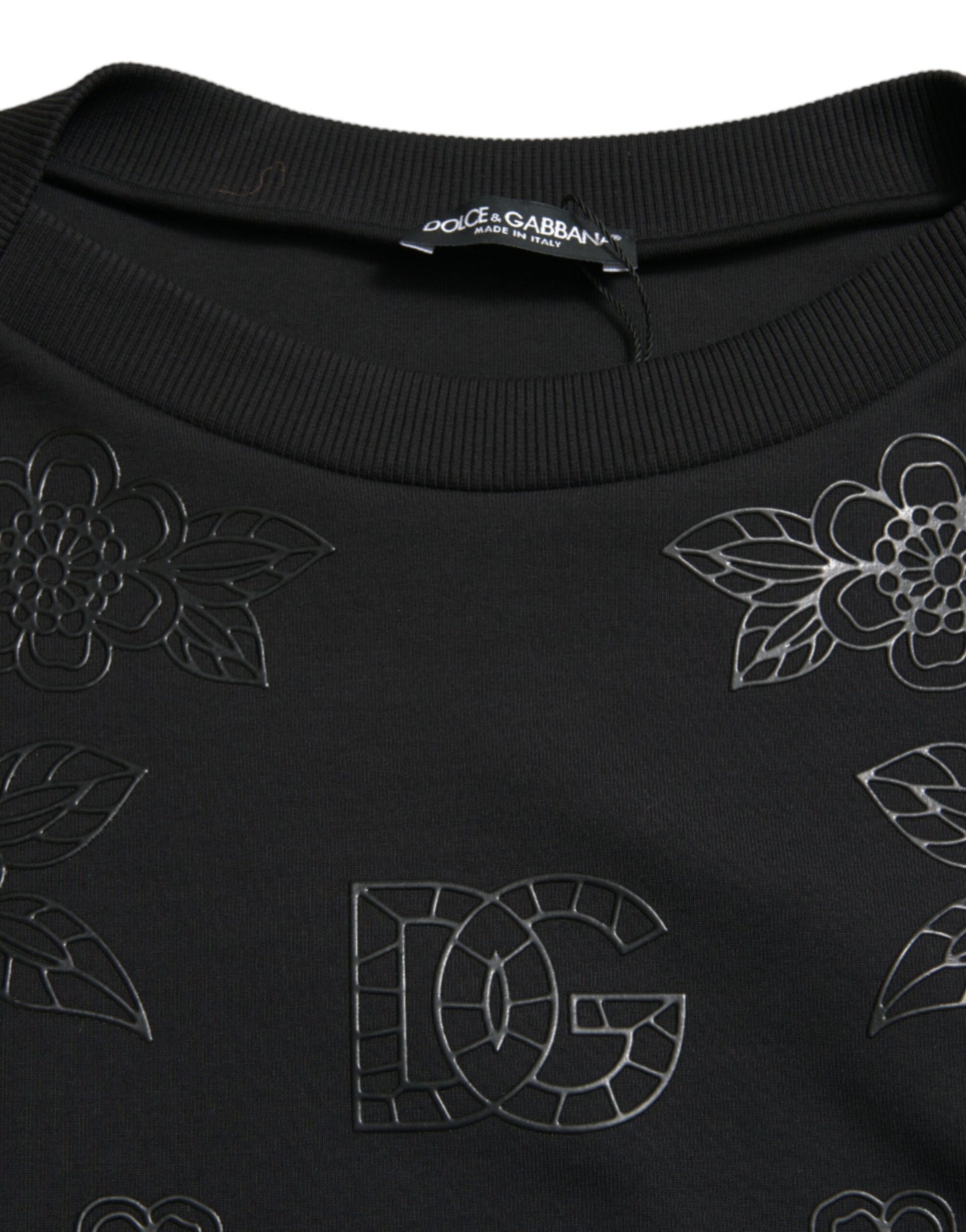 Dolce &amp; Gabbana – Schwarzer Pullover mit floraler Logo-Applikation