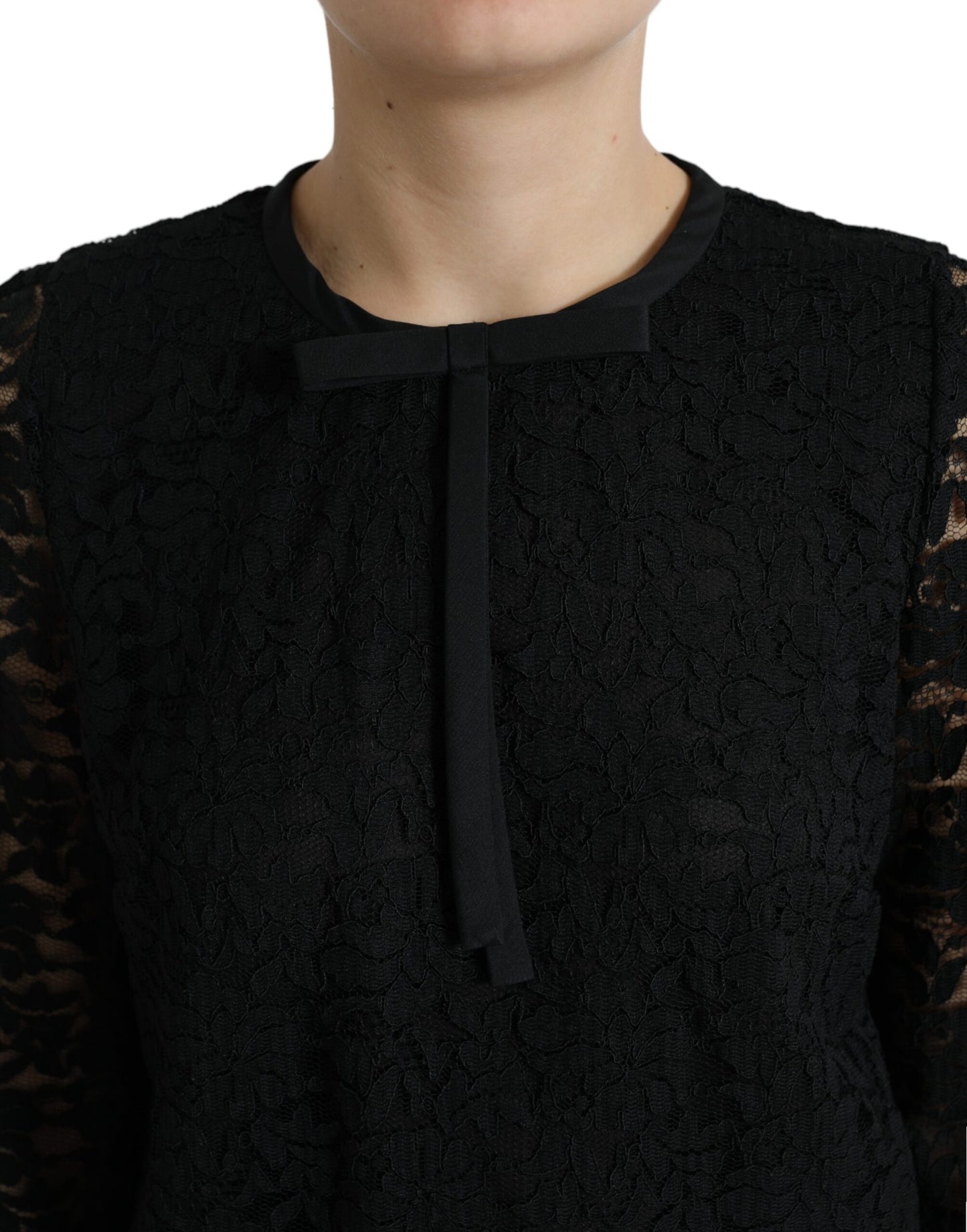 Dolce &amp; Gabbana Schwarze STAFF-Bluse aus Nylon mit Blumenspitze