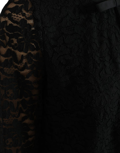 Dolce &amp; Gabbana Schwarze STAFF-Bluse aus Nylon mit Blumenspitze