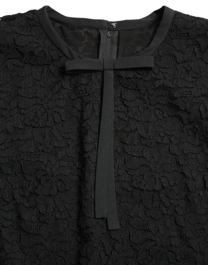 Dolce &amp; Gabbana Schwarze STAFF-Bluse aus Nylon mit Blumenspitze