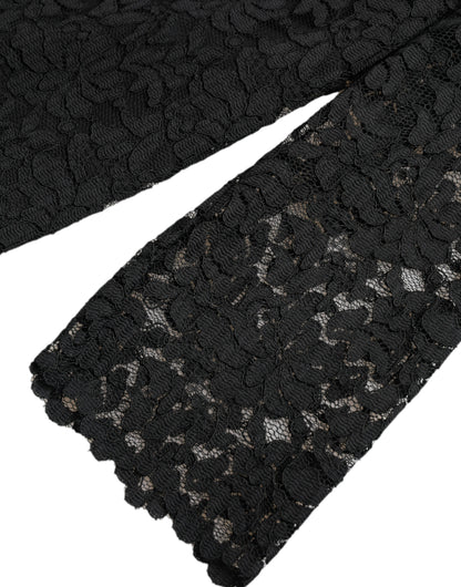 Dolce &amp; Gabbana Schwarze STAFF-Bluse aus Nylon mit Blumenspitze