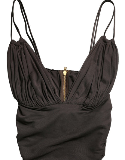 Dolce &amp; Gabbana – Kurzes Tanktop aus Viskose mit tiefem V-Ausschnitt in Braun