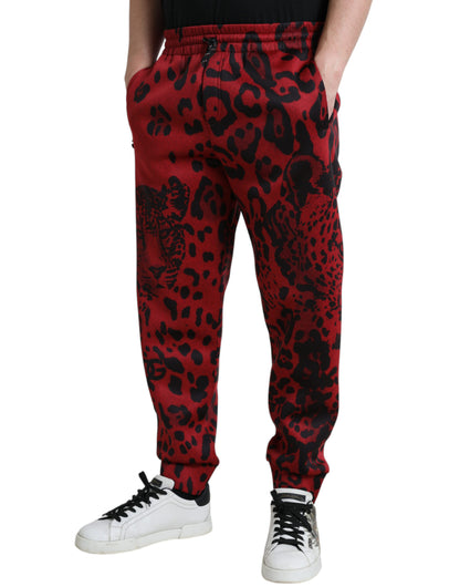 Dolce &amp; Gabbana – Stretch-Jogginghose mit Leopardenmuster in Rot und Schwarz