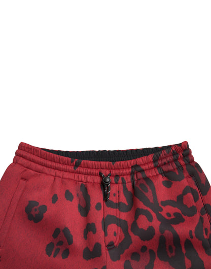 Dolce &amp; Gabbana – Stretch-Jogginghose mit Leopardenmuster in Rot und Schwarz
