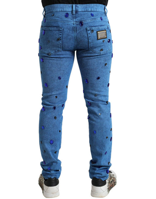 Dolce &amp; Gabbana – Blaue Skinny-Jeans mit Kristallverzierung